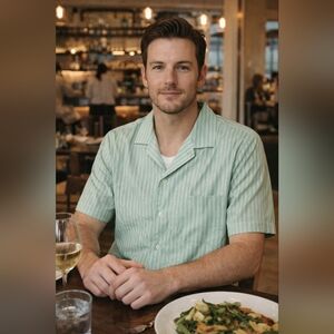 COS Mint Green/White Casual Button Down Shirt with Pinstripes Relax Fit Size L